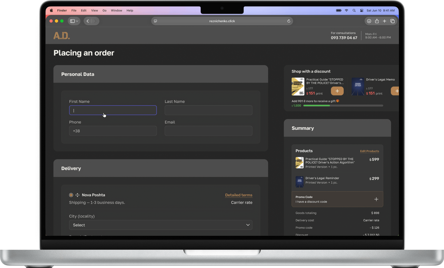 Design of the Checkout of a Bookstore for Desktop