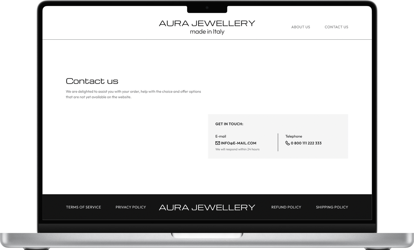 Design of the Contact Us Page of a Jewelry Configurator for Desktop