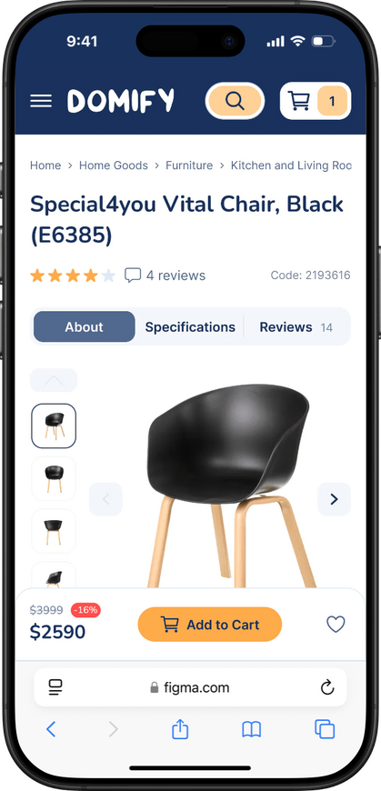 Design of the Product Card page of an online store for Mobile