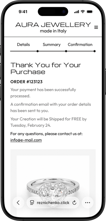 Design of the Order Confirmation Page of a Jewelry Configurator for Mobile