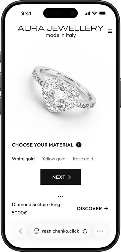 Design of the Configurator Page of a Jewelry Configurator for Mobile