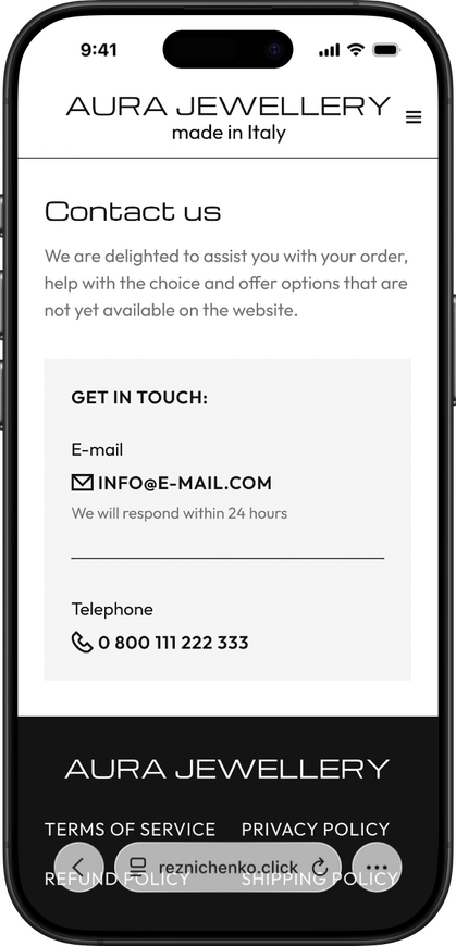 Design of the Contact Page of a Jewelry Configurator for Mobile