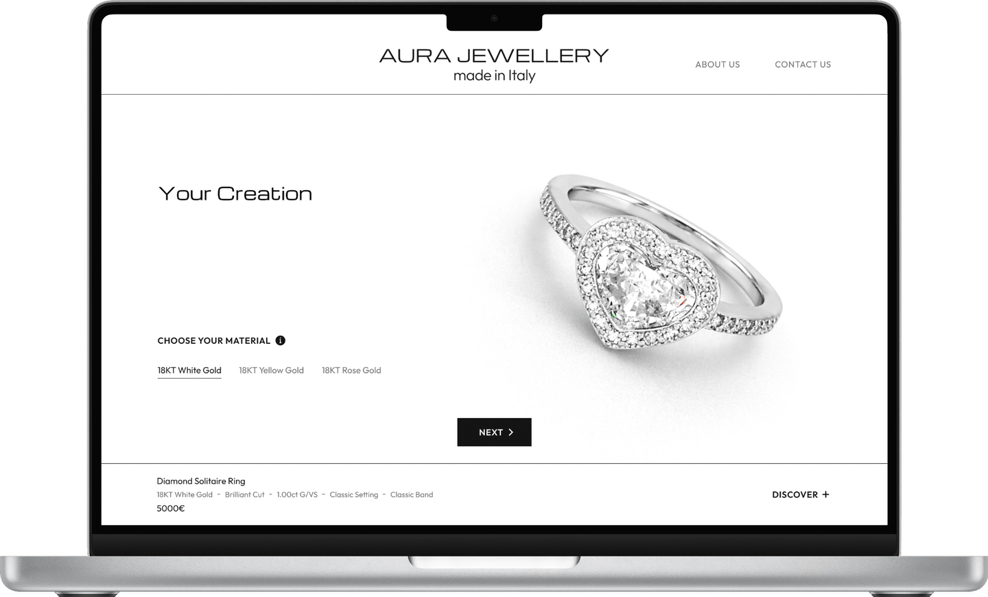 Design of the Configurator Page of a Jewelry Configurator for Desktop