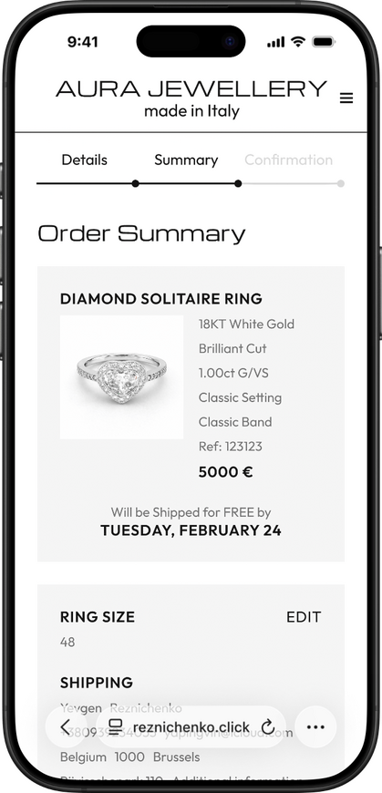 Design of the Order Summary Page of a Jewelry Configurator for Mobile