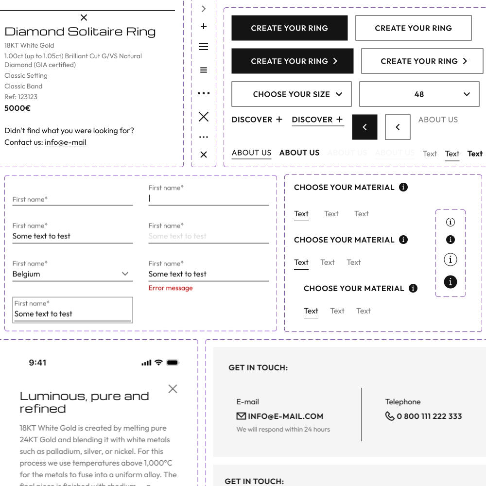 Interface components of the jewelry online shop configurator