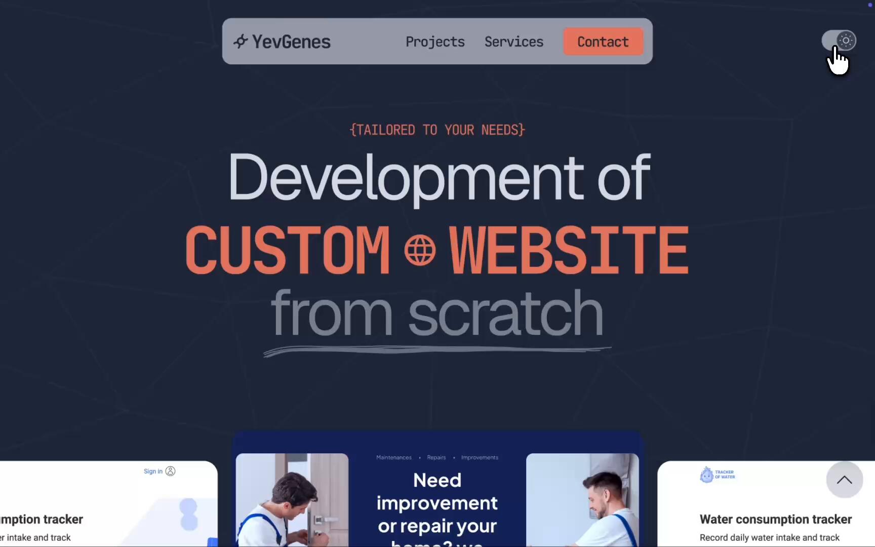 Video with interactions with the header and project blocks