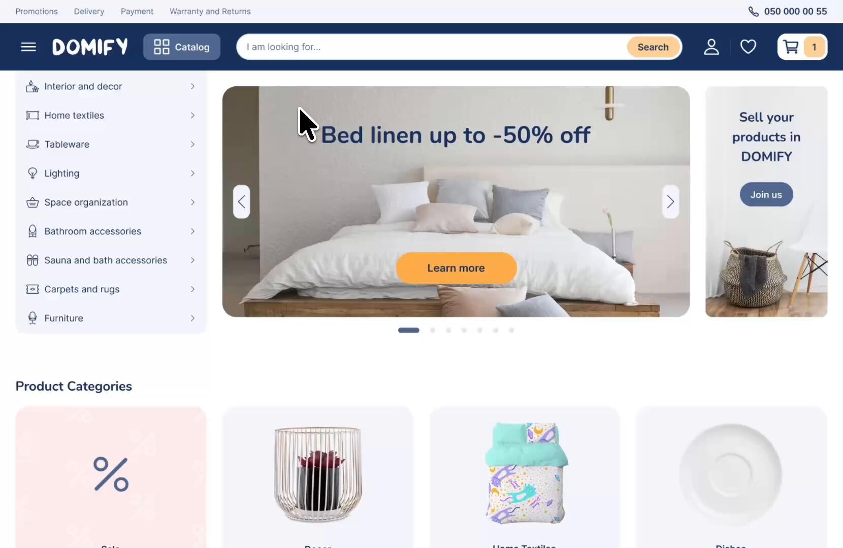 Video of the Main page of the Domify online store