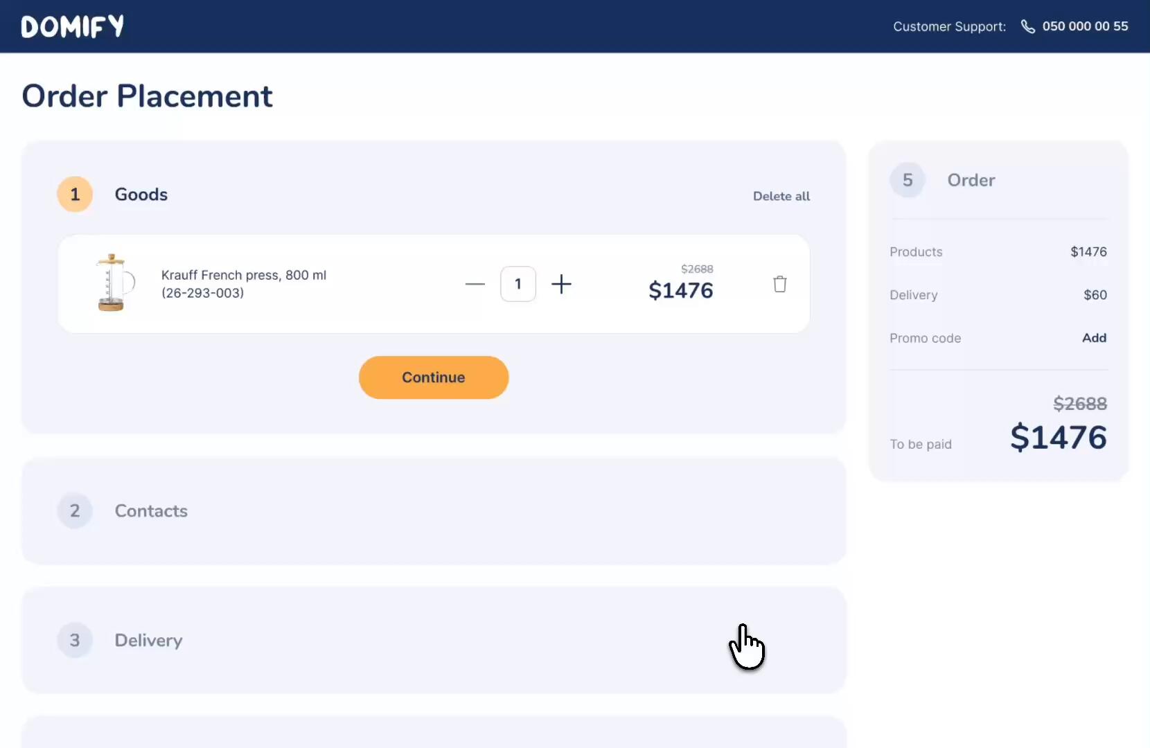 Video of the Checkout of the Domify online store